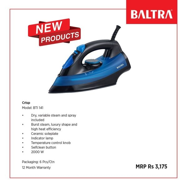 BALTRA Steam Iron | BTI 141 | Dry, variable steam and spray included | Burst steam, luxury shape and high heat efficiency | Ceramic soleplate | Indicator lamp | Temperature control knob | Selfclean button | 2000 Watt | 12 months warranty - Image 2