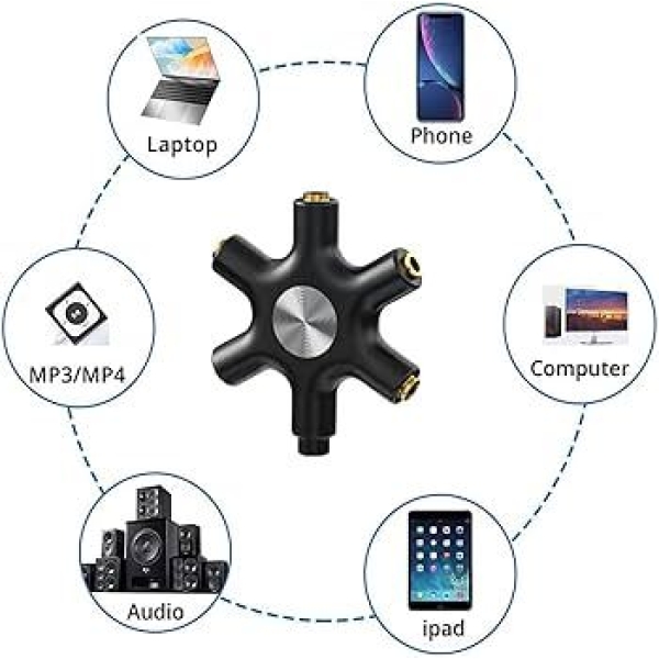 3.5mm Headphone Jack Splitter 3.5 Audio 5 Way 6 Port Female Connector Adapter Audio Earbuds Earphones Plug with 3.5mm Stereo Cable - Image 4