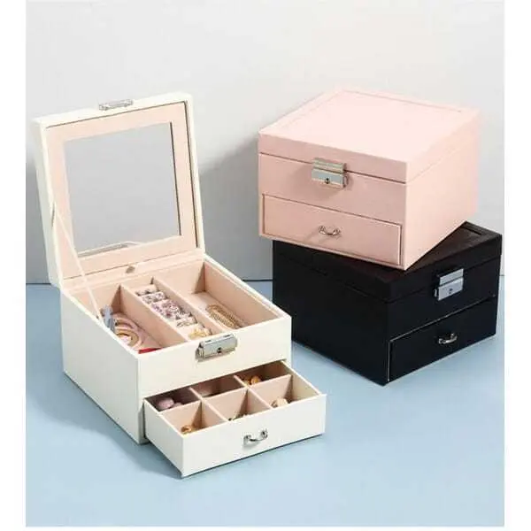 Leather Drawer Jewelry Storage Velvet Tray Storage Box
