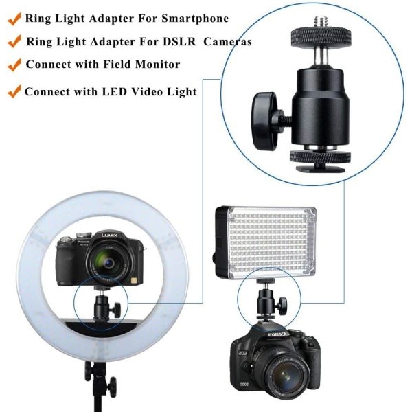 JMARY BH-02 Ball Head Holder Mount – 360° Rotation, 90° Tilt, Lightweight, 1/4" Screw for Cameras & Smartphones, Hot Shoe for Microphones & Lights - Image 3