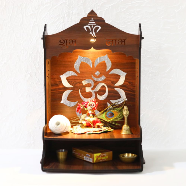 Mayur Pooja Mandir for Office and Home | Ideal Size for Small Frames Pooja Stand Wall Mount | Wooden Puja Mandir for Office Cafe Home Wall Mounted in Brown - Image 3