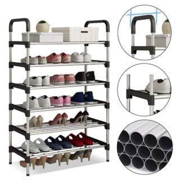 6 Layers Stainless Steel Shoe Rack with 12mm Pipe Organizer Shelf Size 57cm x 30cm x 120cm - Shoes Rack - Image 2