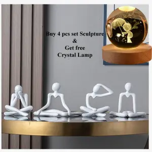 Abstract Handmade Crafts Thinker Figurine Statue/Sculpture (White)- 4pcs set with free crystal ball