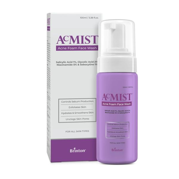 Acmist Acne Foam Face Wash | 1% Salicylic, 2% Glycolic & 5% Niacinamide | Controls Sebum, Unclogs Pores, Smoothens Skin | For All Skin Types | 100 ml
