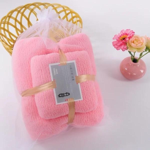 2 in 1 Set Colorful Bathroom Towels Set Coral Fleece High Density Microfiber Bath Face Towel - Image 5