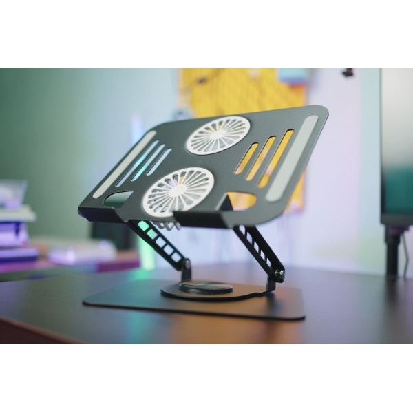 Adjustable Laptop Stand with Dual Cooling Fan | 360° Rotating Metal Laptop Holder | Foldable Notebook Stand - Image 2