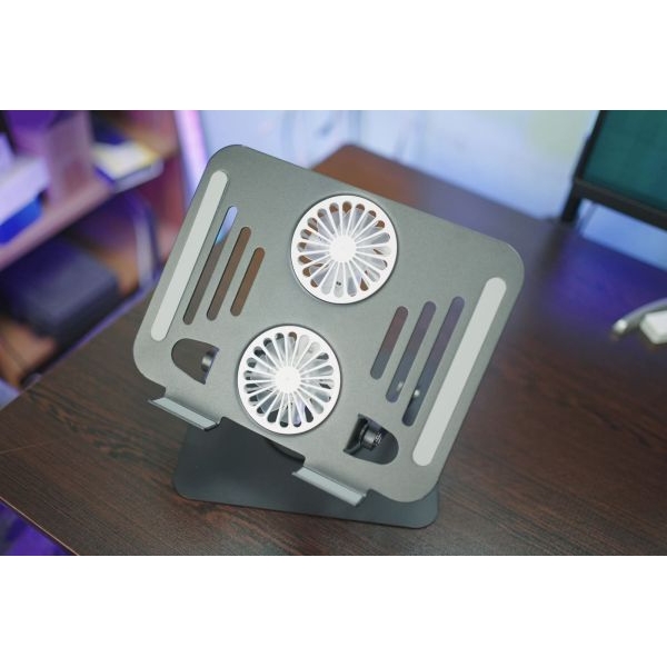Adjustable Laptop Stand with Dual Cooling Fan | 360° Rotating Metal Laptop Holder | Foldable Notebook Stand - Image 3