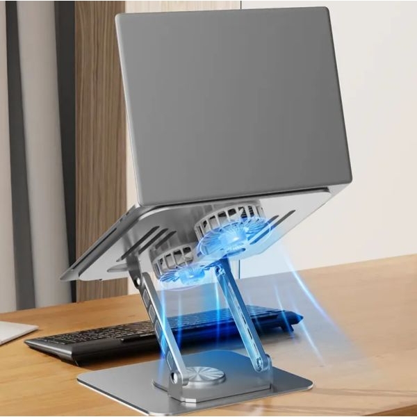 Adjustable Laptop Stand with Dual Cooling Fan | 360° Rotating Metal Laptop Holder | Foldable Notebook Stand - Image 5
