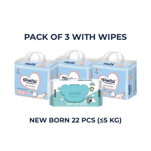 Aiwibi Diapers NB22 pack of 3 With Wipes - Image 2