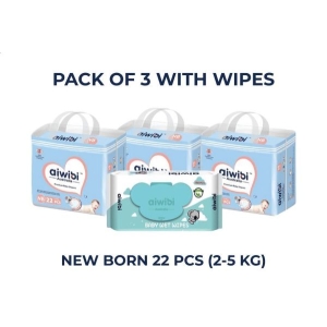 Aiwibi Diapers NB22 pack of 3 With Wipes