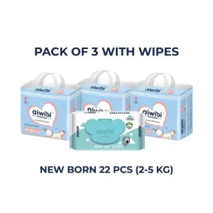 Aiwibi Diapers NB22 pack of 3 With Wipes