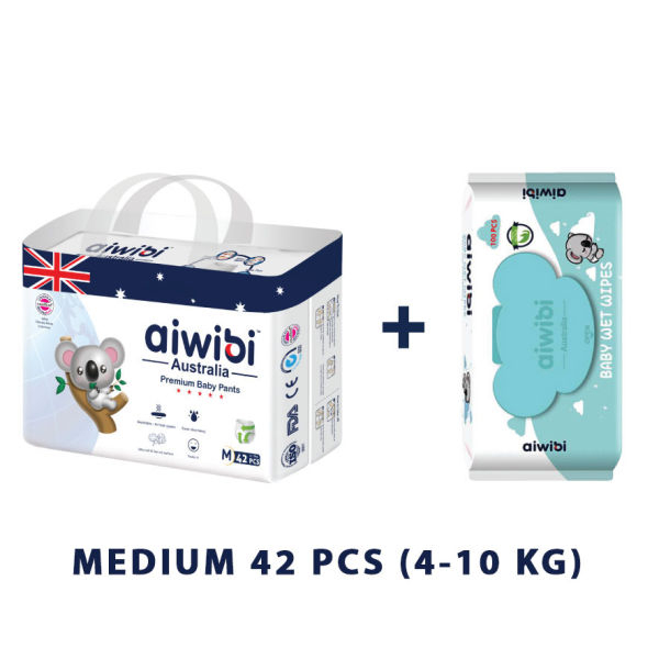 Aiwibi Premium Diapers Baby Pants- Medium 42 + Wipes - Image 2