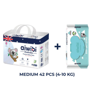 Aiwibi Premium Diapers Baby Pants- Medium 42 + Wipes