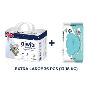 Aiwibi Premium Diapers Baby Pants - XL 36 With Wipes