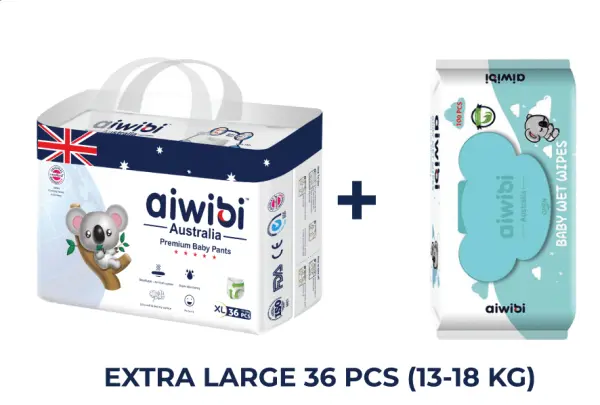 Aiwibi Premium Diapers Baby Pants - XL 36 With Wipes