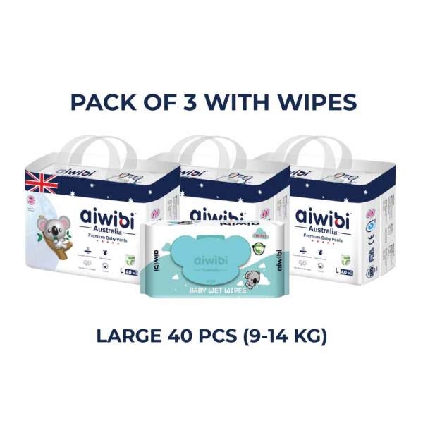 Aiwibi Premium Diapers Large 40 Pack Of 3 With Wipes - Image 2