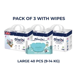 Aiwibi Premium Diapers Large 40 Pack Of 3 With Wipes