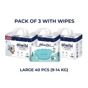 Aiwibi Premium Diapers Large 40 Pack Of 3 With Wipes