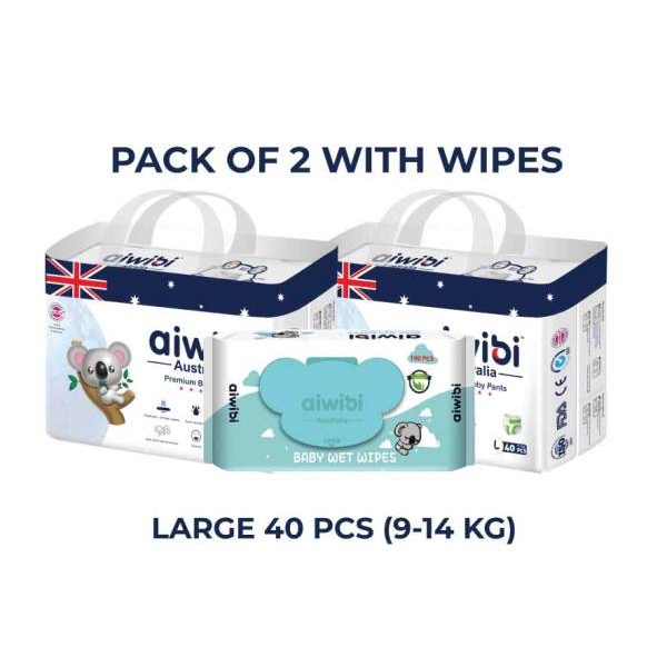 Aiwibi Premium Pant Diapers Large 40 Pack Of 2 With Wipes - Image 2