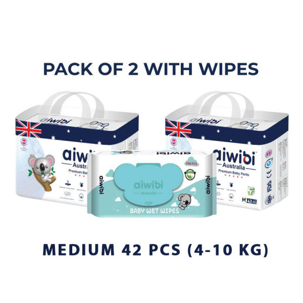 Aiwibi Premium Pant Diapers Medium 42 Pack Of 2 With Wipes - Image 2