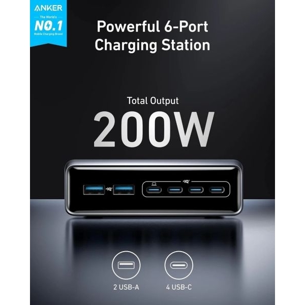 ANKER 200W GaN Desktop Charging Station | 6-Port Fast Charger (4 USB-C + 2 USB-A) - Image 2