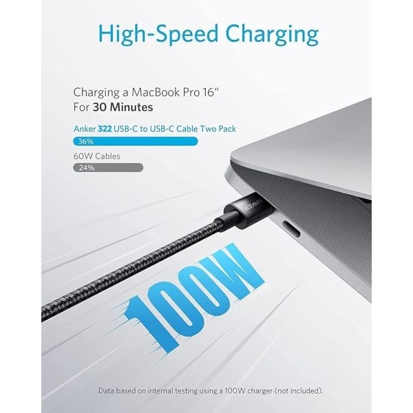 Anker 322 USB-C To USB - C Cable 3ft Braided Black - Image 2