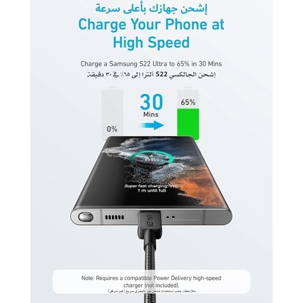 Anker 322 USB-C To USB - C Cable 3ft Braided Black - Image 3