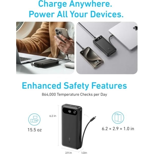 ANKER Power Bank (20K, 87W, Built-In USB-C Cable)Fast Charge Everything - Image 4