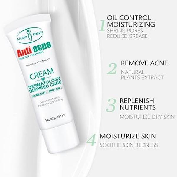Anti-Acne Cream Treats Pimple Clogged Pores Oil Control Reduces Acne Scars Shrinks Pores 20 G - Image 2