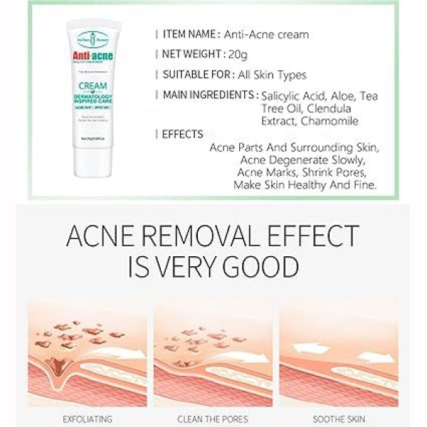 Anti-Acne Cream Treats Pimple Clogged Pores Oil Control Reduces Acne Scars Shrinks Pores 20 G - Image 3