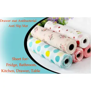 Anti Slip PVC Kitchen Place Mat Antibacterial Waterproof Drawer Floral Printed Dustproof Shelf Liners for Refrigerator Cabinets Pantry Shelve Dresser & Desk Protector (Pack of 1)(30x300CM)