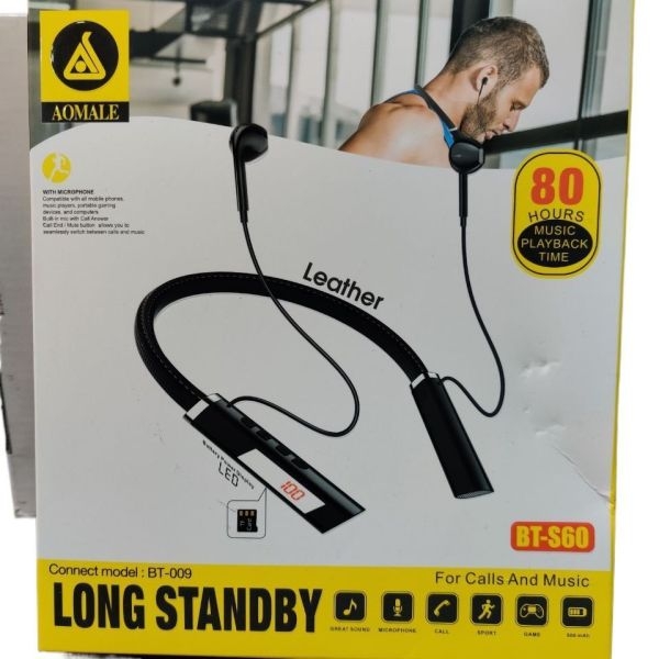 AOMALE Leather Build Long Standby 500mAh Battery Neckband - 80Hours Continuous Music Play Time With Digital Battery Power Display -SD/TF Supported Neckband - Image 4