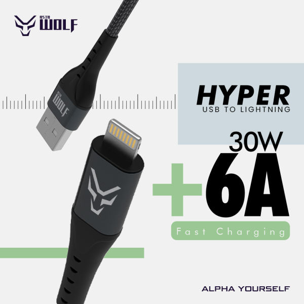 Asta WOLF Hyper USB to Lightning Cable | 100cm Braided | Ultra-Fast Charging | 6A Current | 30W Output | Durable & Flexible - Image 2