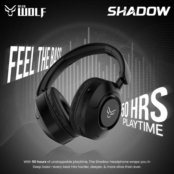 Asta WOLF SHADOW Wireless ANC Headphones | 50H Playtime @100% Volume, 35dB ANC, Bluetooth 5.3, Ultra-Soft Cushions, 800mAh Battery, Type-C Fast Charging, IPX5 Water Resistant, Premium ABS + Fabric Build - Image 2