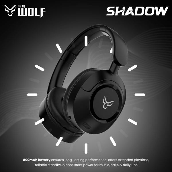 Asta WOLF SHADOW Wireless ANC Headphones | 50H Playtime @100% Volume, 35dB ANC, Bluetooth 5.3, Ultra-Soft Cushions, 800mAh Battery, Type-C Fast Charging, IPX5 Water Resistant, Premium ABS + Fabric Build - Image 4