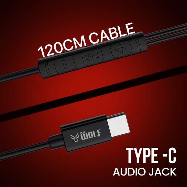 Asta WOLF STRING 2.0 Type-C Wired Earphones | High Bass Sound, 10mm Driver, Tangle-Free Tough Wire (1.2m), In-Line Play/Pause & Volume Controller – Durable Type-C Jack Earphones - Image 5