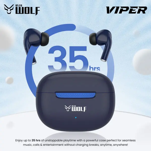 Asta WOLF VIPER True Wireless Earbuds | 35H Playtime, ENC Clear Calling, 50ms Low Latency, Bluetooth 5.3, Type-C Fast Charging, IPX4 Water Resistant, Premium ABS Build - Image 2