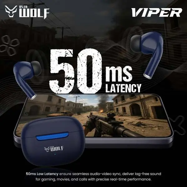 Asta WOLF VIPER True Wireless Earbuds | 35H Playtime, ENC Clear Calling, 50ms Low Latency, Bluetooth 5.3, Type-C Fast Charging, IPX4 Water Resistant, Premium ABS Build - Image 4