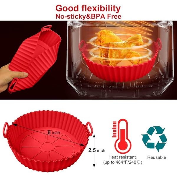 Augot Air Fryer Silicone Liner, 3 Pack Reusable Air Fryer Silicone Pot Heat Resistant Non-Stick Air Fryer Basket Replacement of Parchment Paper Liners For Air Fryer Oven Accessories, 6.3inch - Image 3
