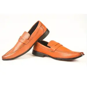 Run Shoes Tan Leather Slip-On Formal Loafers For Men (2241)