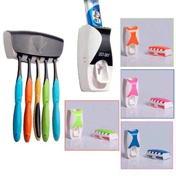 Automatic Universal Toothpaste Dispenser And 5 Tooth Brush Holder For Home Bathroom Accessories - Tooth Brusher Holder - Image 3