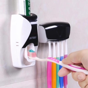 Automatic Universal Toothpaste Dispenser And 5 Tooth Brush Holder For Home Bathroom Accessories - Tooth Brusher Holder