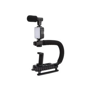 AY-49U C Type Portable Vlog Kit - LED Light Microphone Camera Bracket, Bluetooth Remote - Smartphone Video Making Kit