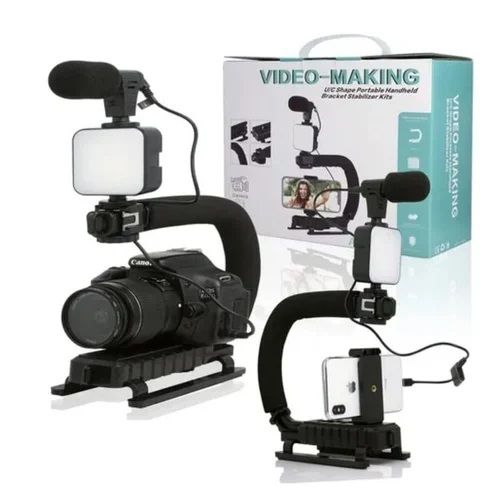 AY-49U C Type Portable Vlog Kit - LED Light Microphone Camera Bracket, Bluetooth Remote - Smartphone Video Making Kit - Image 4