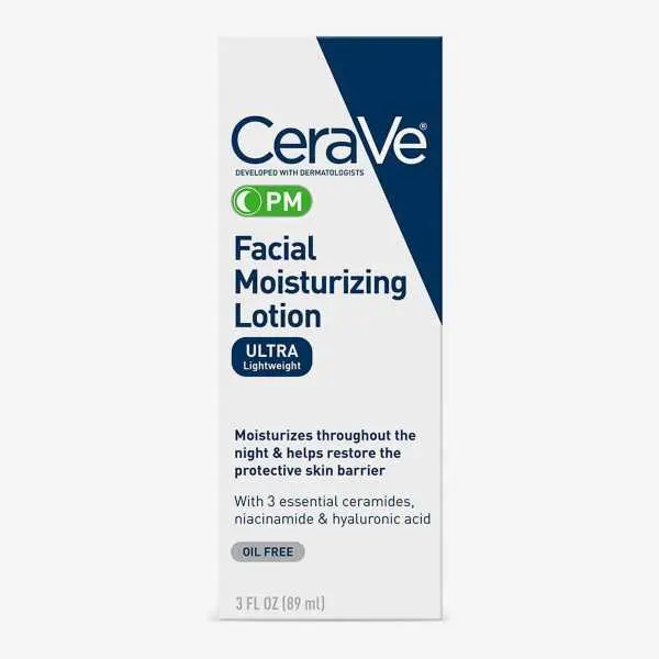 CeraVe PM Facial Moisturizing Lotion LIGHTWEIGHT, OIL-FREE NIGHT CREAM 89ml With Free Lipliner By Genuine Collection