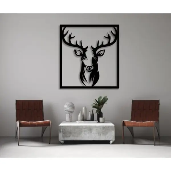 Deer Wooden Canvas Modern Wall Art Decor Sculpture - Image 2