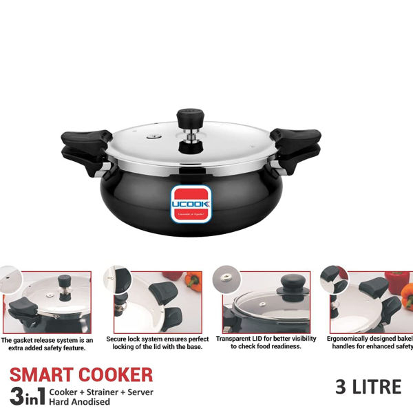 UNITED 3 In 1 HAIB Smart Cooker - 5 Ltrs Hard Anodised Induction Based ( Cooker + Strainer + Server ) - Image 3