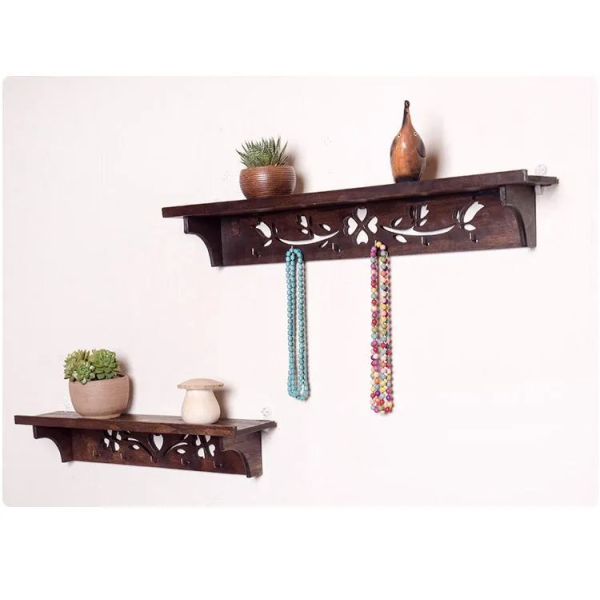 Wooden Shelf with Hanger Wall Mounted Bedroom, Bathroom, Living Room Shelves, with Hooks, Kitchen Decor Shelf 2pc - Image 5
