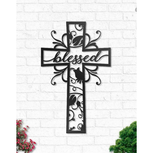 Jesus Cross 3D Wooden Wall Art Home Office Decor In Black 2 FT - Image 3