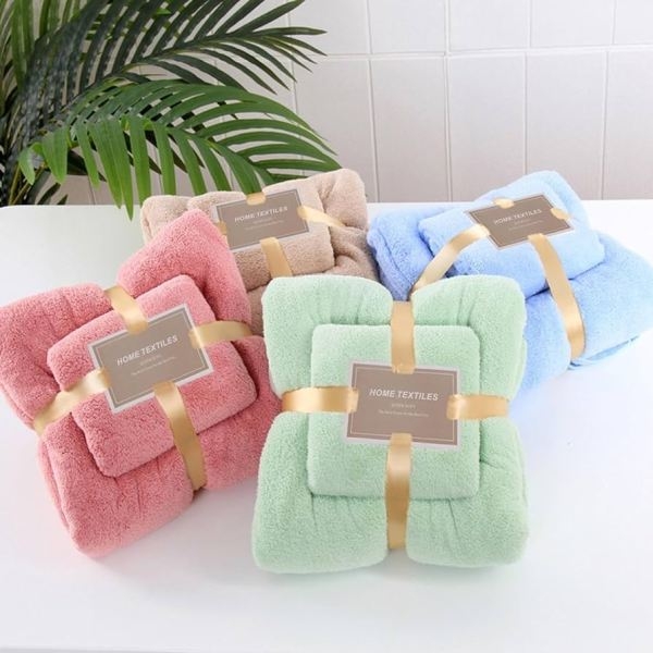 2 in 1 Set Colorful Bathroom Towels Set Coral Fleece High Density Microfiber Bath Face Towel - Image 5